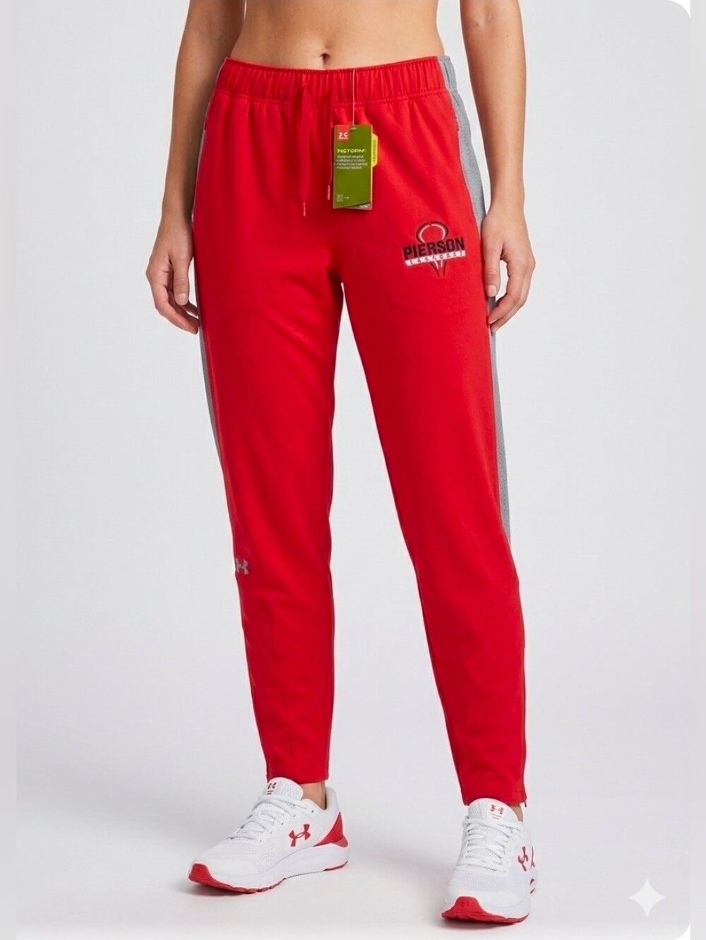NWT Under Armour HeatGear Water Resistant Joggers Red Gray Panels Women Pants M